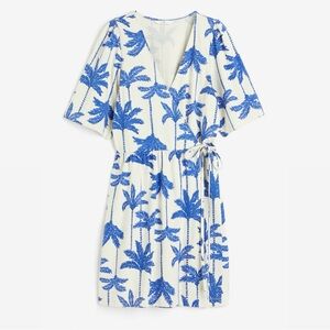 H&M Blue & White Tropical Wrap Dress – Size XXL